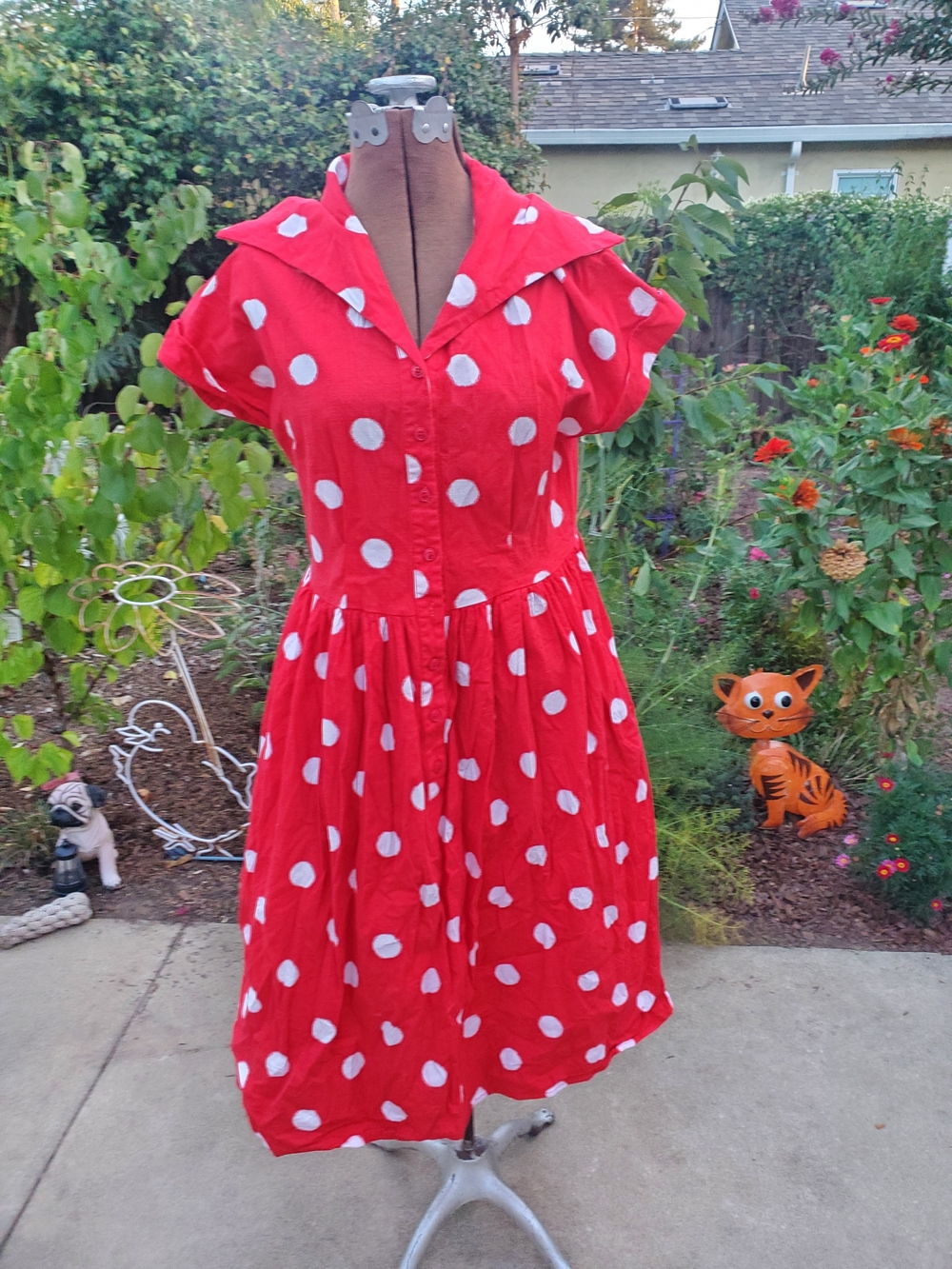 Collectif Polka Dot Midi Dress in Red & White Size XL (UK 16)